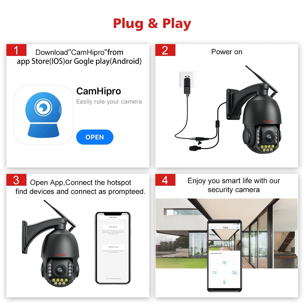 4K 8MP Surveillance Camera WIFI / 4G SIM Card / POE 30X Zoom PTZ AI Humanoid Tracking IR 100M Outdoor Speed Dome Security Camera