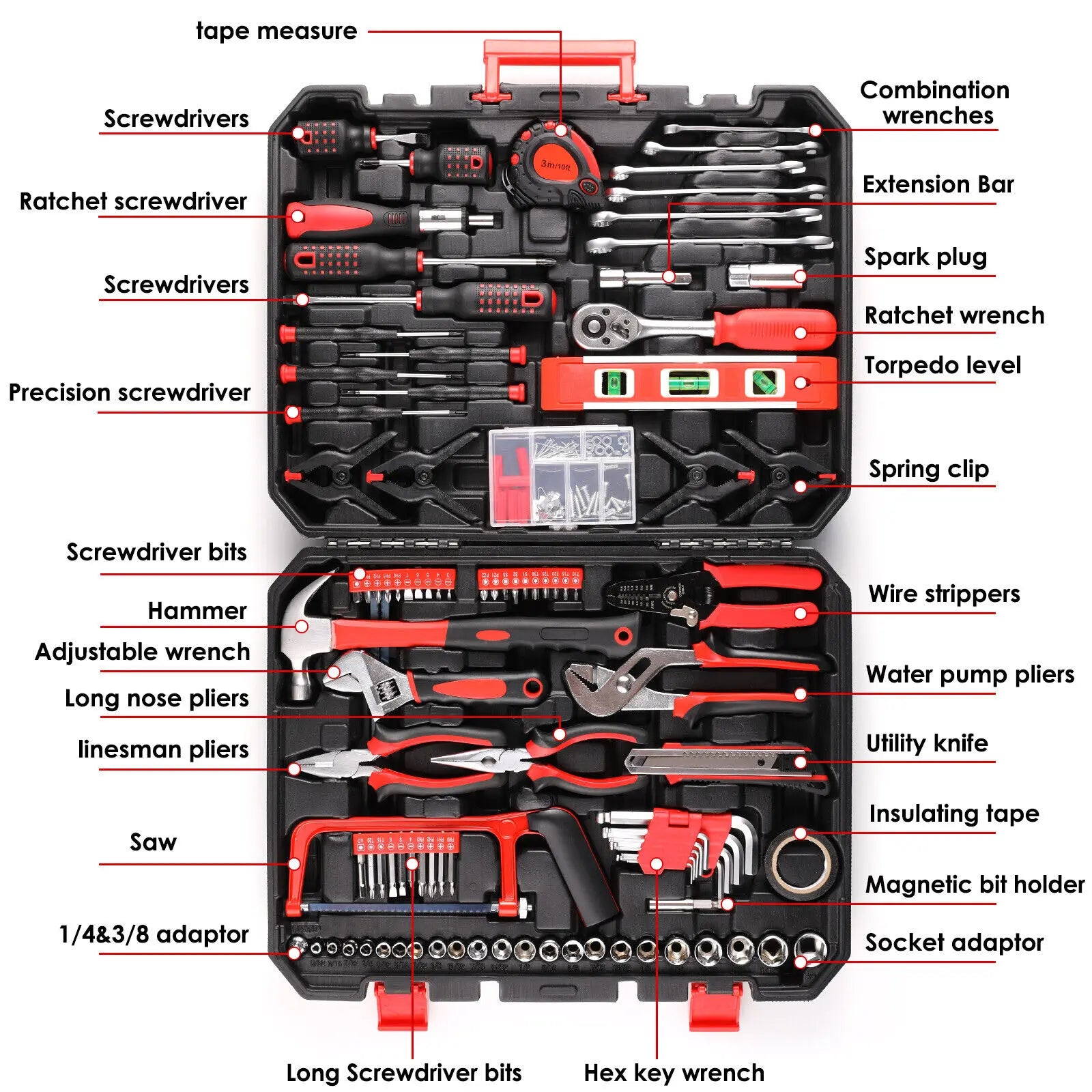 198 Piece Tool Box, Hand Tool Set, Ratchet Socket Tool Set, Screwdriver Set, Home Car Repair Tool, Universal