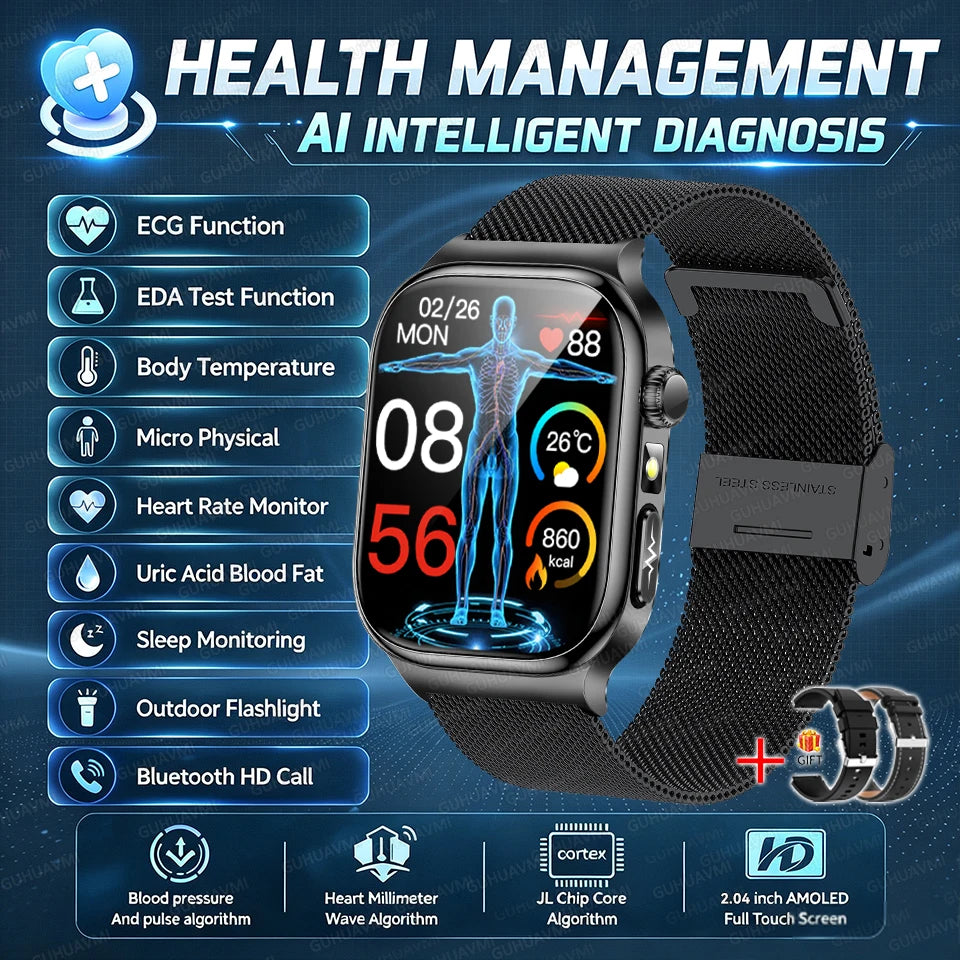 2026 New Hospital Level Health Smart Watch Body Fat ECG Blood oxygen BP Health AMOLED Screen HD Call Sport Smart Watches For Man