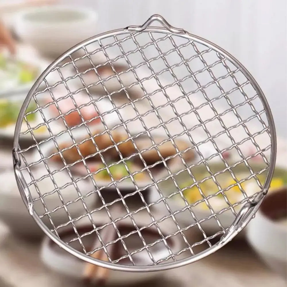 Portable Round Air Fryer Rack Stainless Steel Stackable Grid Grill with Foot Cooling Rack Home Kitchen Oven Steamer Cooker