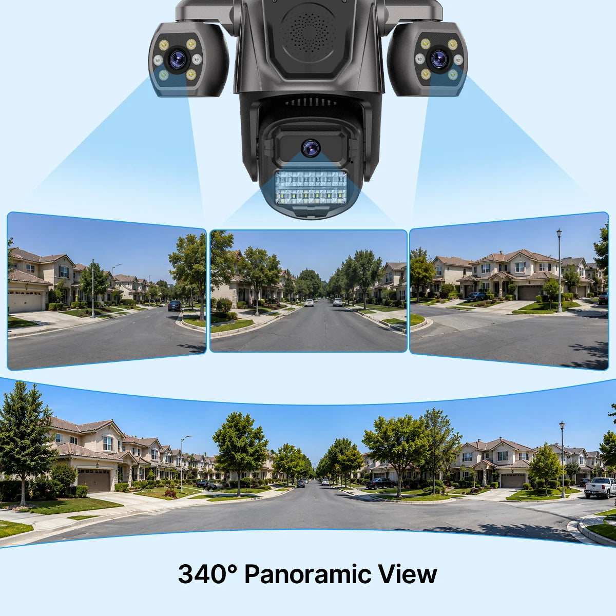 WONSDAR WiFi IP Camera Outdoor Three Lens Triple Screen Home Security CCTV Surveillance Cameras AI Human Detection Audio ICSEE