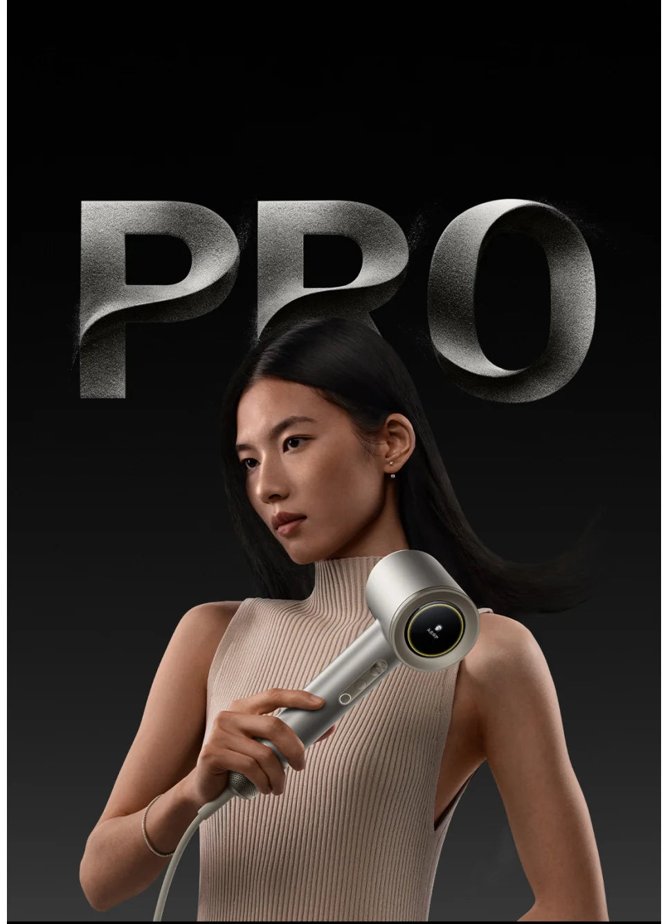 MIJIA Pro high-speed hair dryer with smart display and sleek silver design for fast, salon-quality ionic hair drying.