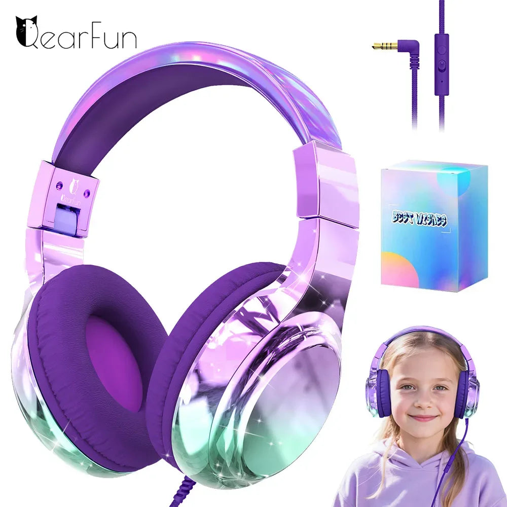 Kids Headphones Wired for School 85/94dB Volume Limiter Foldable Stereo Sound Headset with Mic for Kids Girls Learning Tablet PC Tidesmit