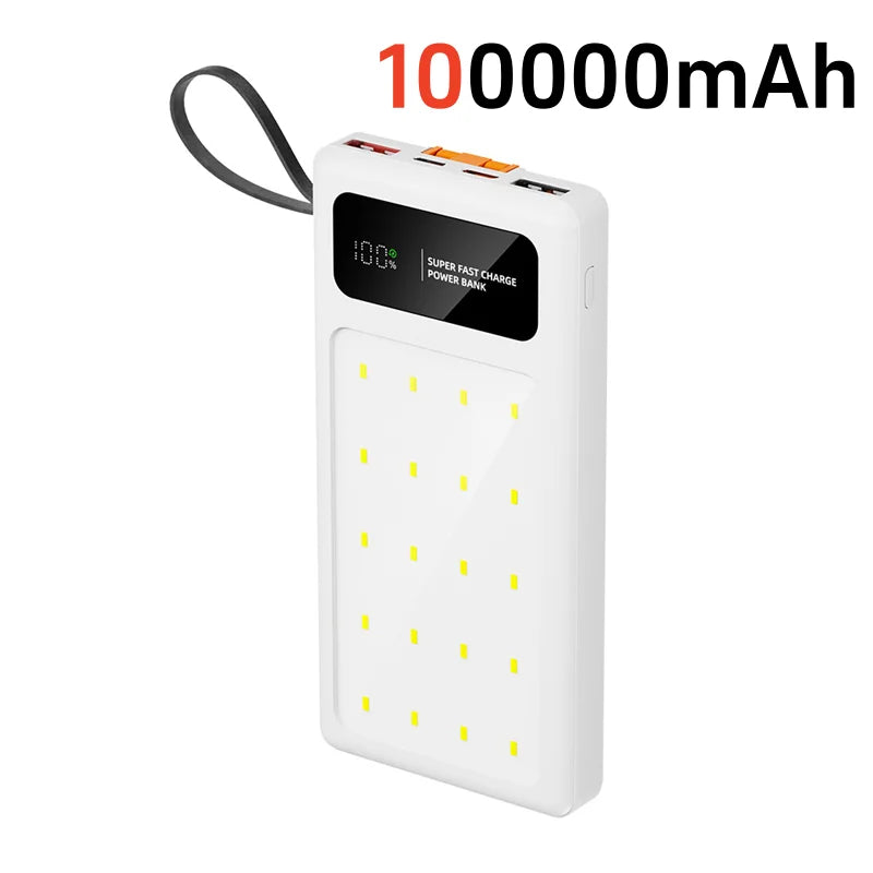 Portable Power Bank with Camping Light - 50000mAh PD Fast Charging White 100000mAh Tidesmit