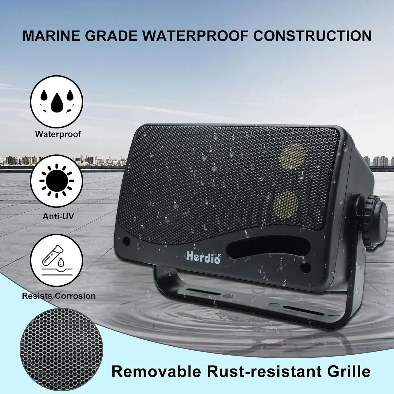 Herdio 3.5inch Outdoor Speaker 200W Waterproof Wall Mount Speakers HiFi Passive Wired 3 Way Premium Mountable Speake Black