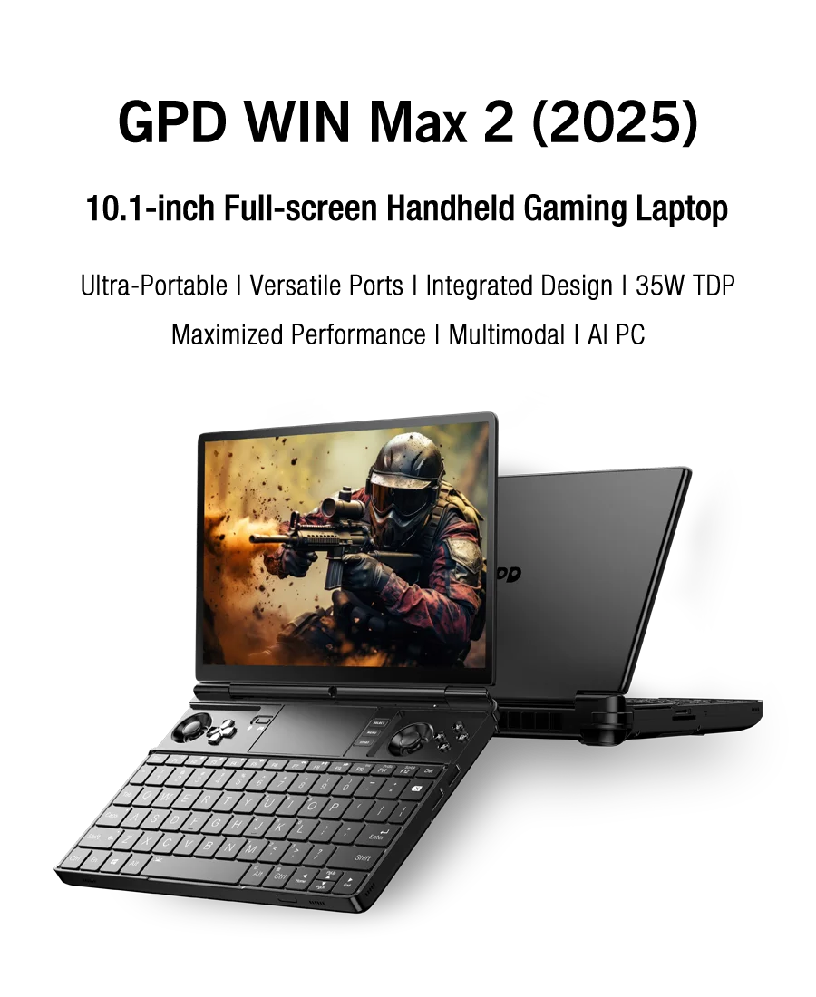 GPD WIN MAX 2 Mini Laptop AMD AI 9 HX 370 32GB RAM 2TB SSD LPDDR5 Al PC 35w TDP 10.1'' Handheld Portable Computer for Business