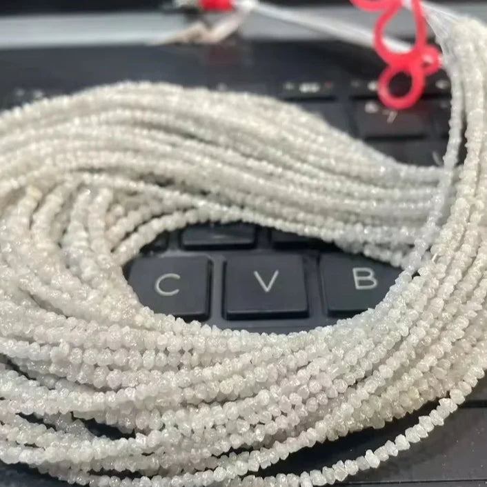 White raw diamond bead strands, 2–3mm faceted beads in multiple loops