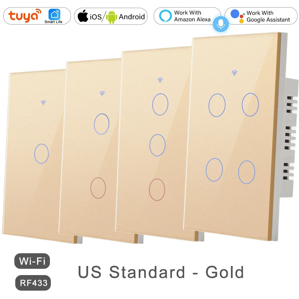 433 MHz WiFi Tuya Smart Remote Control Touch Light Switch RF for Lights Australia US BR IL Alexa 220V With No Null 1 2 3 4 Gang