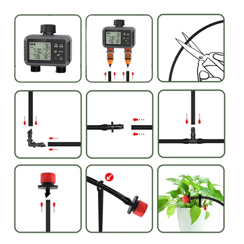 Dual Zone Independent Display LCD Garden Watering Timer Automatic Irrigation Kit Small Intelligent Program Gardening Combination