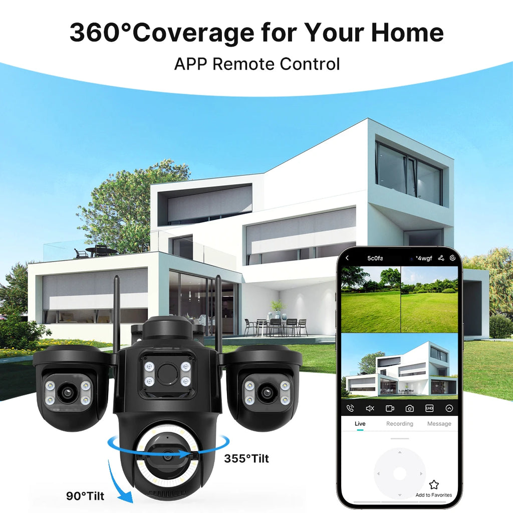WONSDAR ICSEE WiFi IP Camera Outdoor Three Screen Home Security PTZ Camera CCTV Surveillance AI Human Detection Monitor