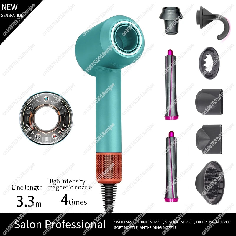 Teal ionic hair dryer with high-intensity magnetic nozzle, 3.3 m cord
