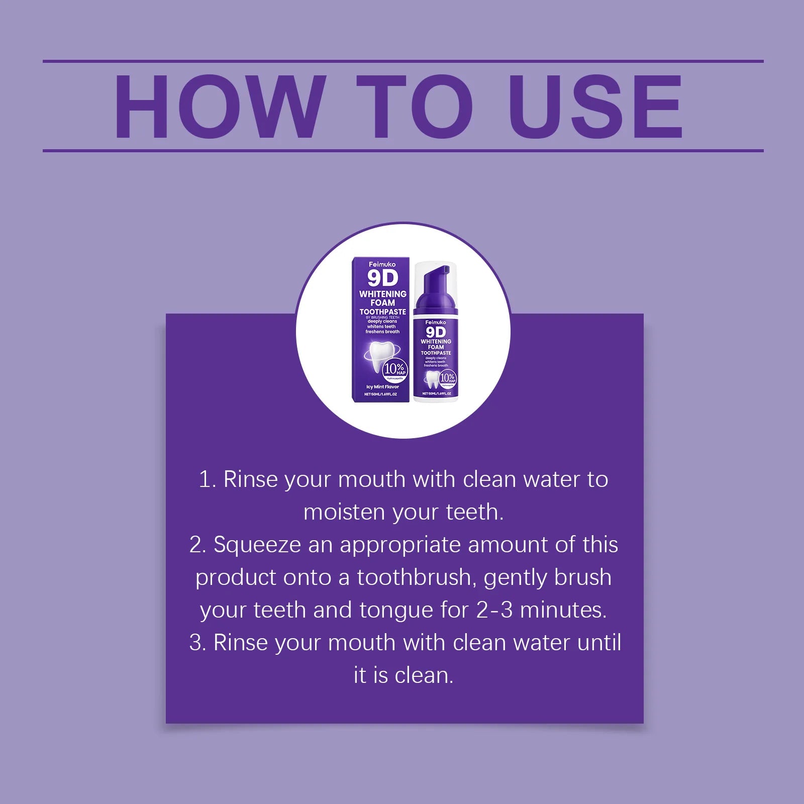 Tidesmit 9D Purple Whitening Foam Toothpaste with 10% Hydroxyapatite for stain removal and fresh breath