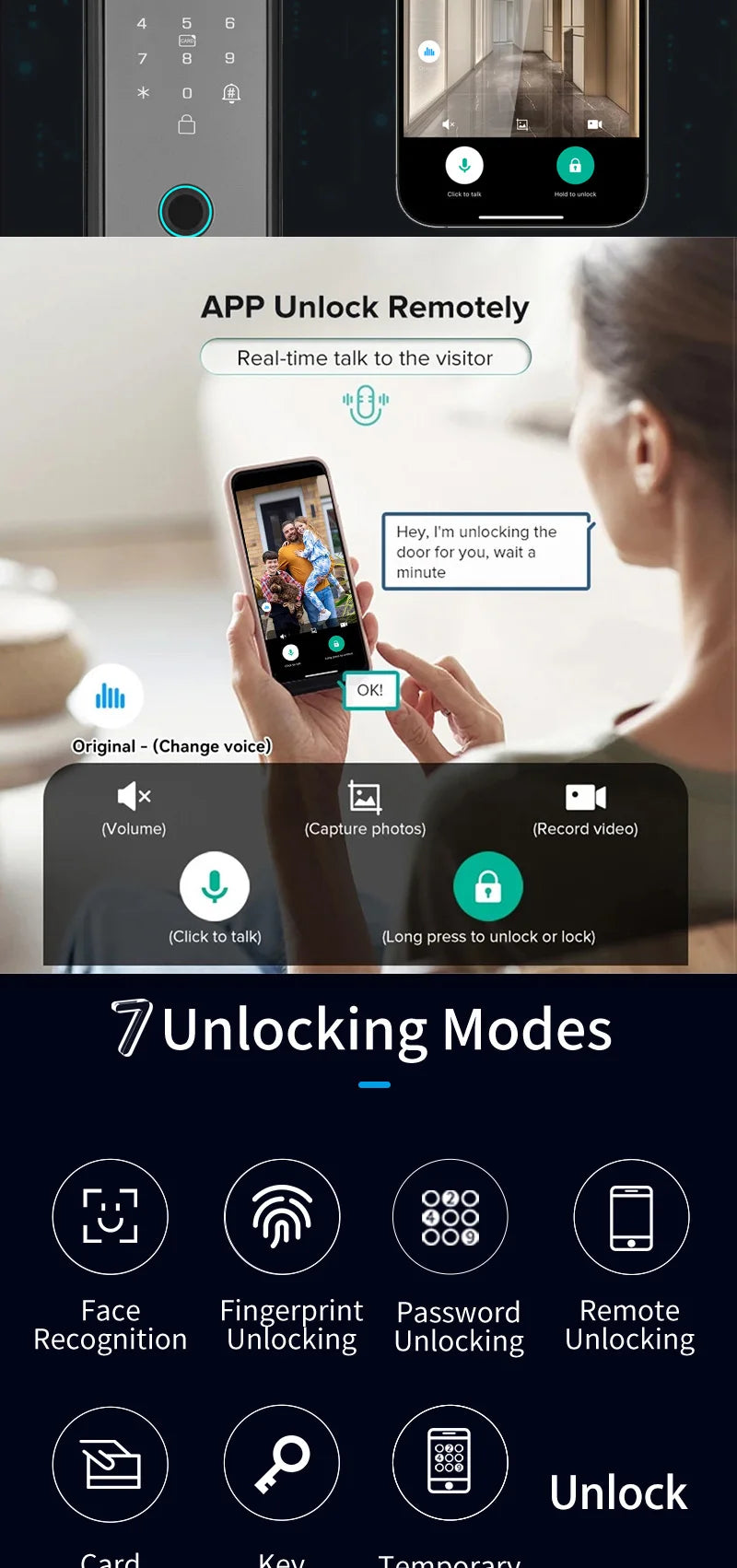 Tuya 3D Face Real-time Intercom Smart Door Lock Biometric Electronic Security Camera Intelligent Fingerprint Password Key Unlock