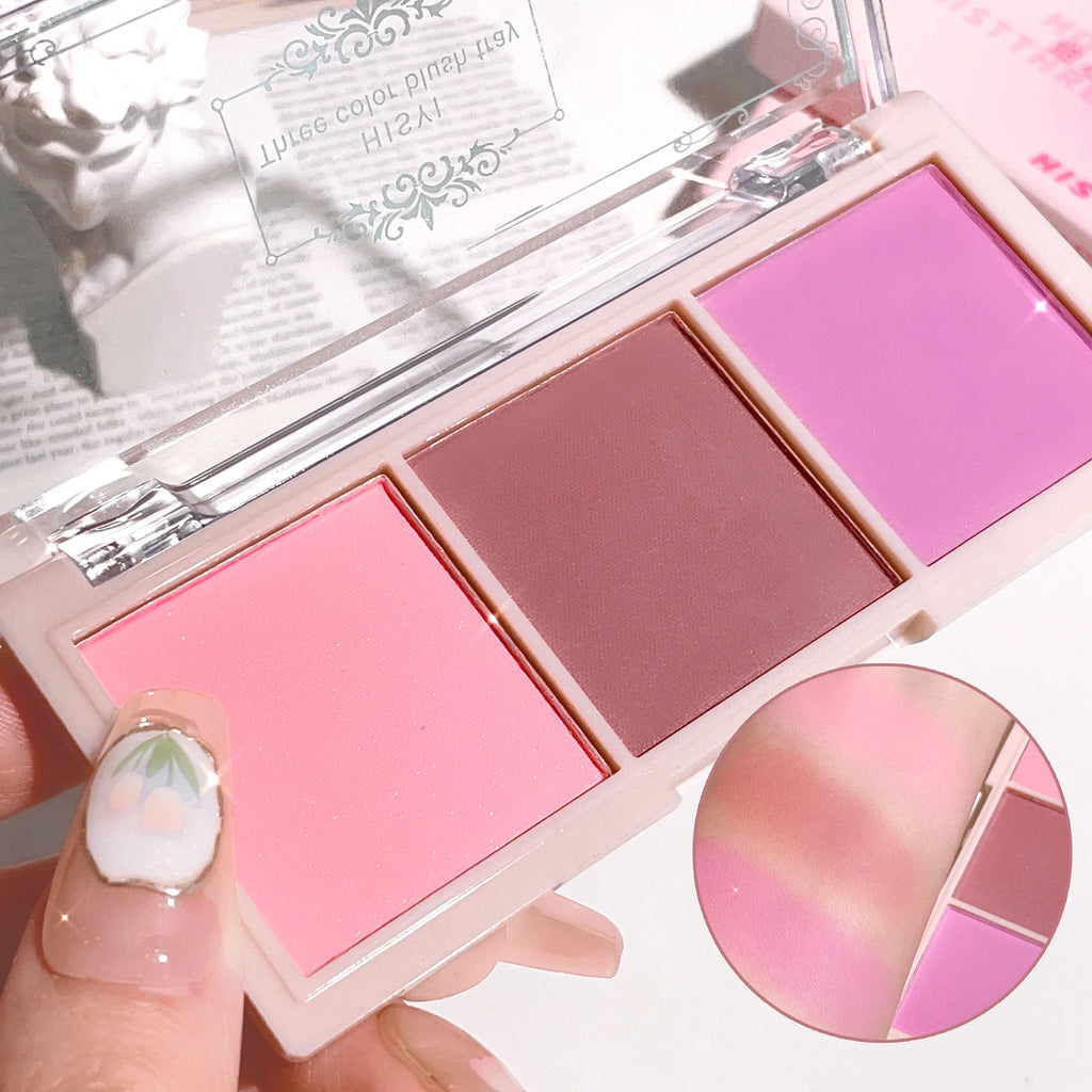 Tidesmit HISYI three-color matte rouge palette shade swatch for natural clear vitality makeup finish