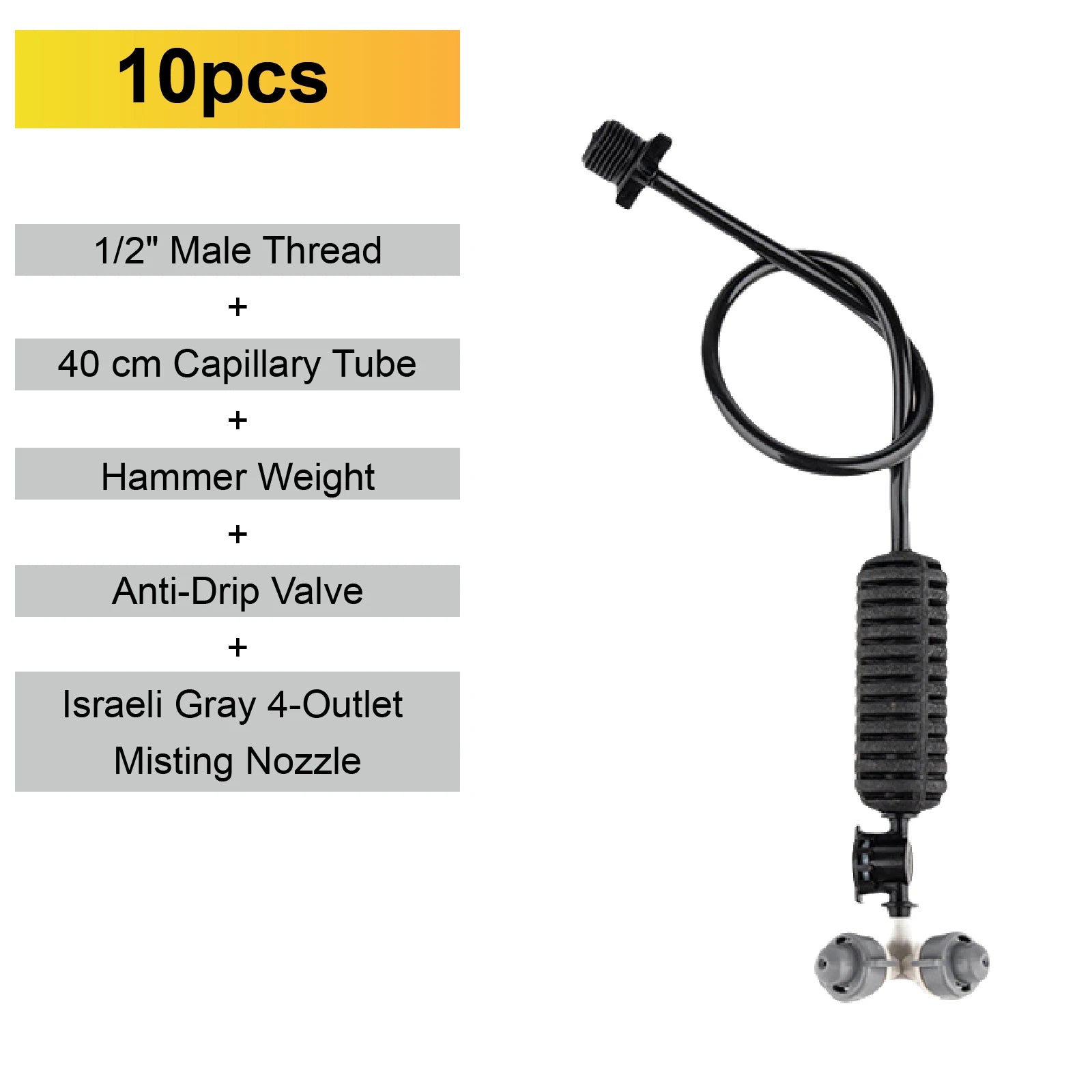 4-outlet misting micro sprinkler nozzle set with anti-drip valve and gray heads