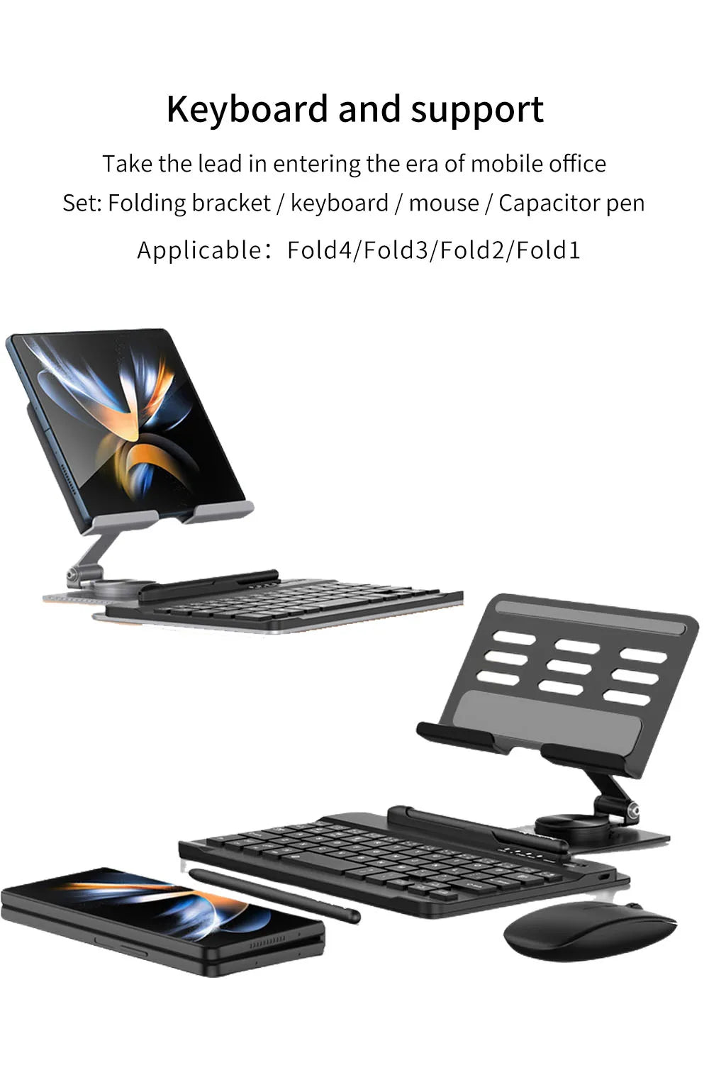 Wireless Keyboard and Mouse for Samsung Galaxy Z Fold Set - Navy/Black/Silver Tidesmit