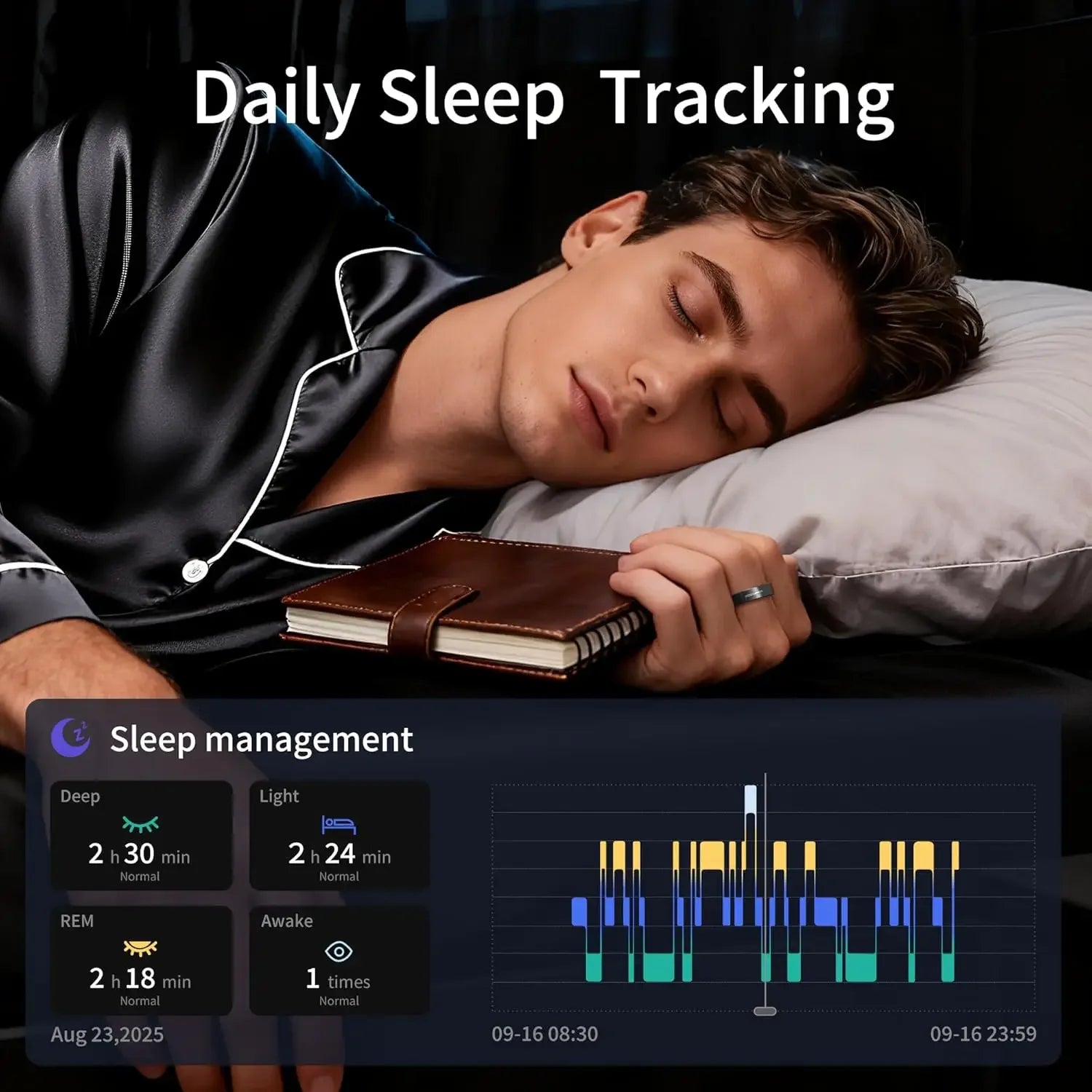 QINO AC11 Smart Ring Ceramic Vibration Alerts for Calls Notification Alarm, Smart Touch Health Monitor for Men Free Charge Case Tidesmit