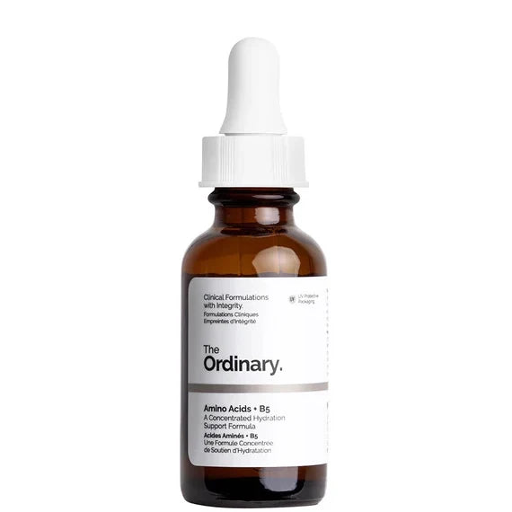 The Ordinary Amino Acids + B5 serum bottle with dropper, amber glass