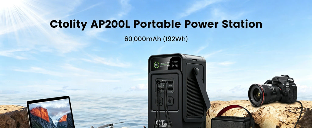 CTOLITY AP200 AP1000 Black style 200W/1800W Portable Power Station 192Wh/1024Wh 60000mAh/320000mAh LiFePO4 Battery Solar Generator UPS Function Emergency Power Supply for Camping Outdoor