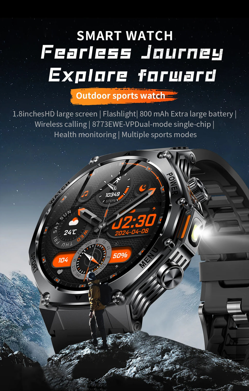 YLL-AK82 Outdoor Sport for Smart Watch Fitness Tracker Sleep Tracker IP67 Waterproof AMOLED Screen Heart Rate Monitor