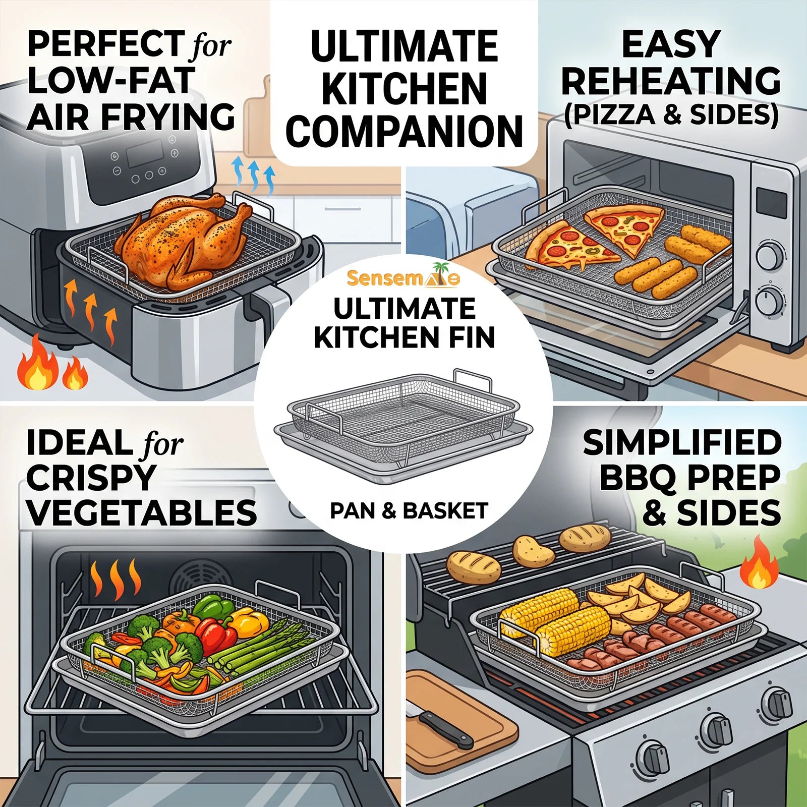 Oven Baking Tray Stainless Steel Baking Pan With A Rack Air Fryer Basket Frying Basket Bakeware Crisper Tray Oven Baking Pan