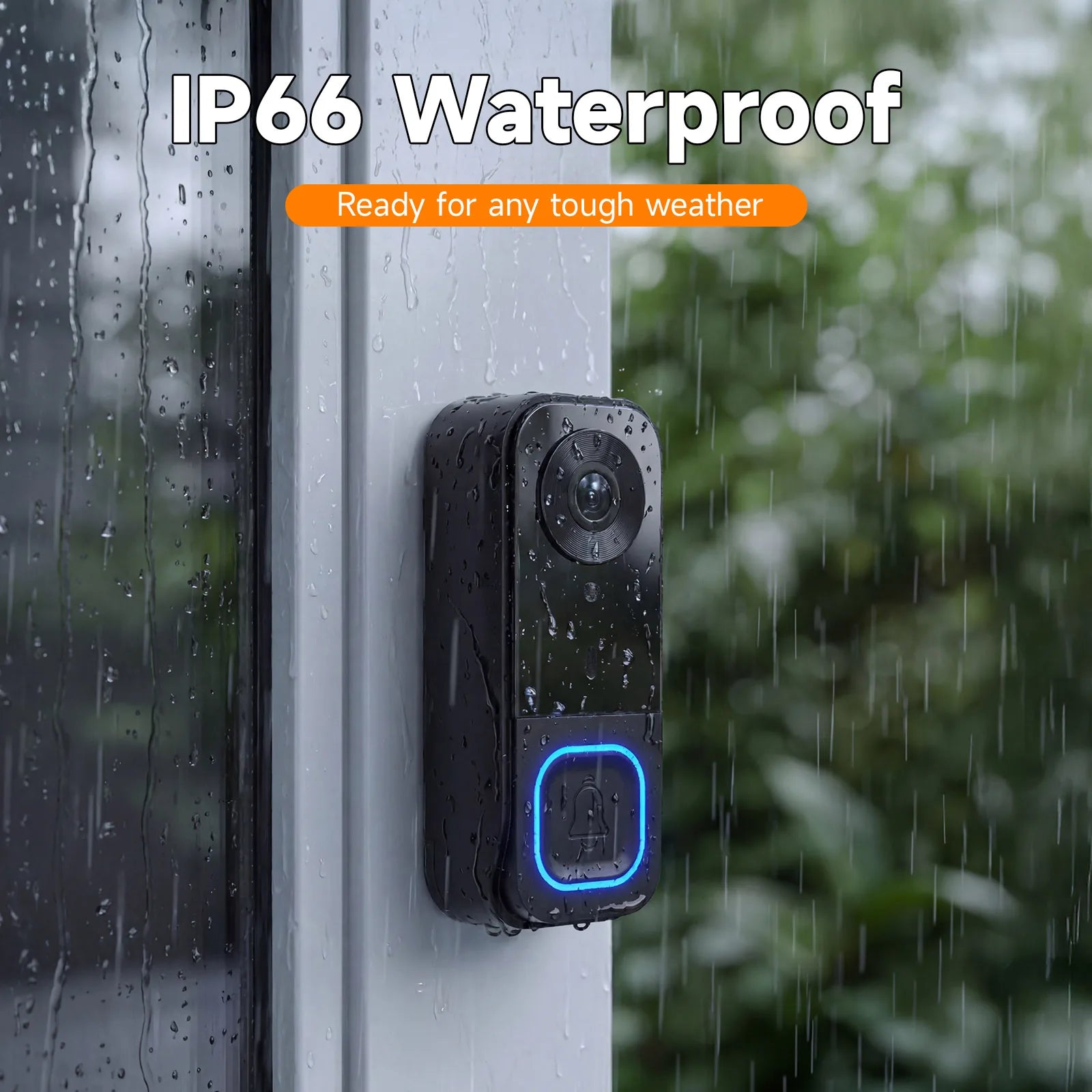Video Doorbell HD Camera Night Vision No Monthly Fee Local Storage Up to 128GB Micro SD Card Two Way Talk IP66 Waterproof 300K Pixel Full Body View Local Screen Playback Desktop Stand Wall Bracket Day Night Protection for Hom