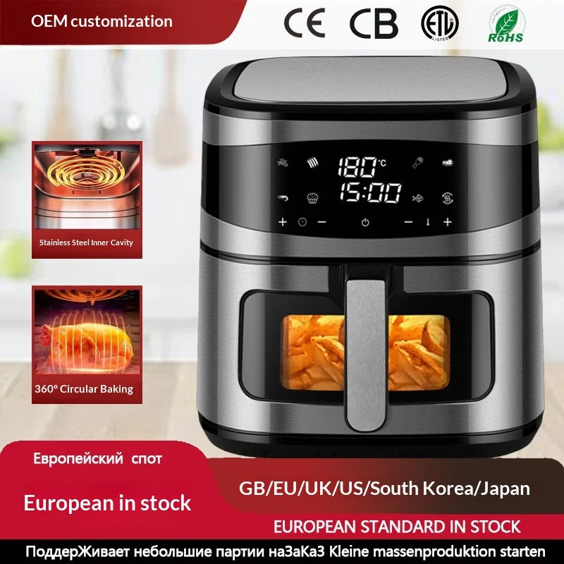 Smart Electric Air Fryer Household Multifunctional Automatic Potato Chip Machine 8L Stainless Steel Interior With Window