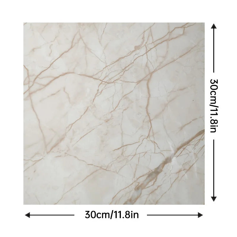 Peel-and-stick marble tile sheet, white with tan veining 30cm x 30cm