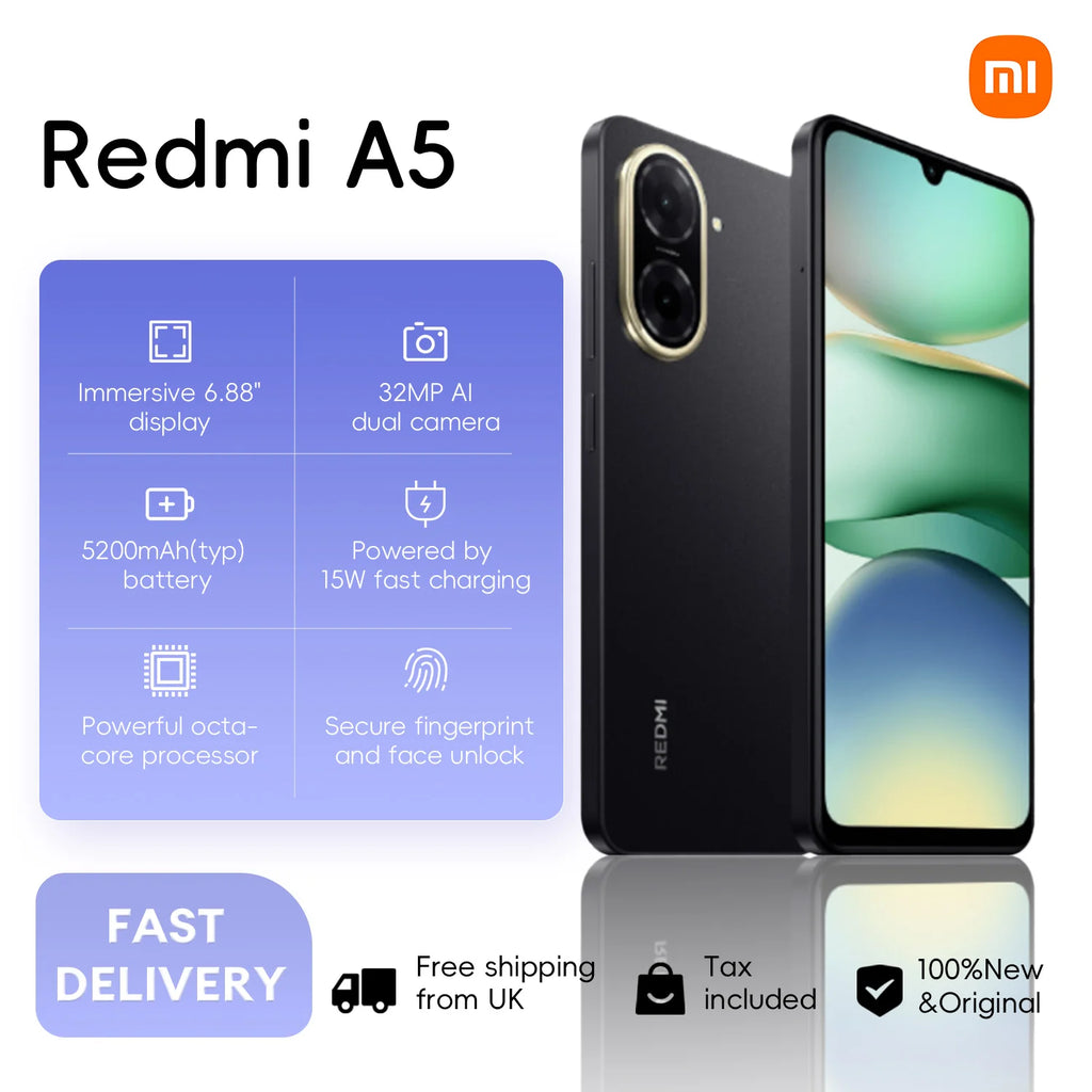 Xiaomi Redmi A5 6.88 Inch Smartphone - 120Hz Display, 32MP Camera Gold AE Tidesmit
