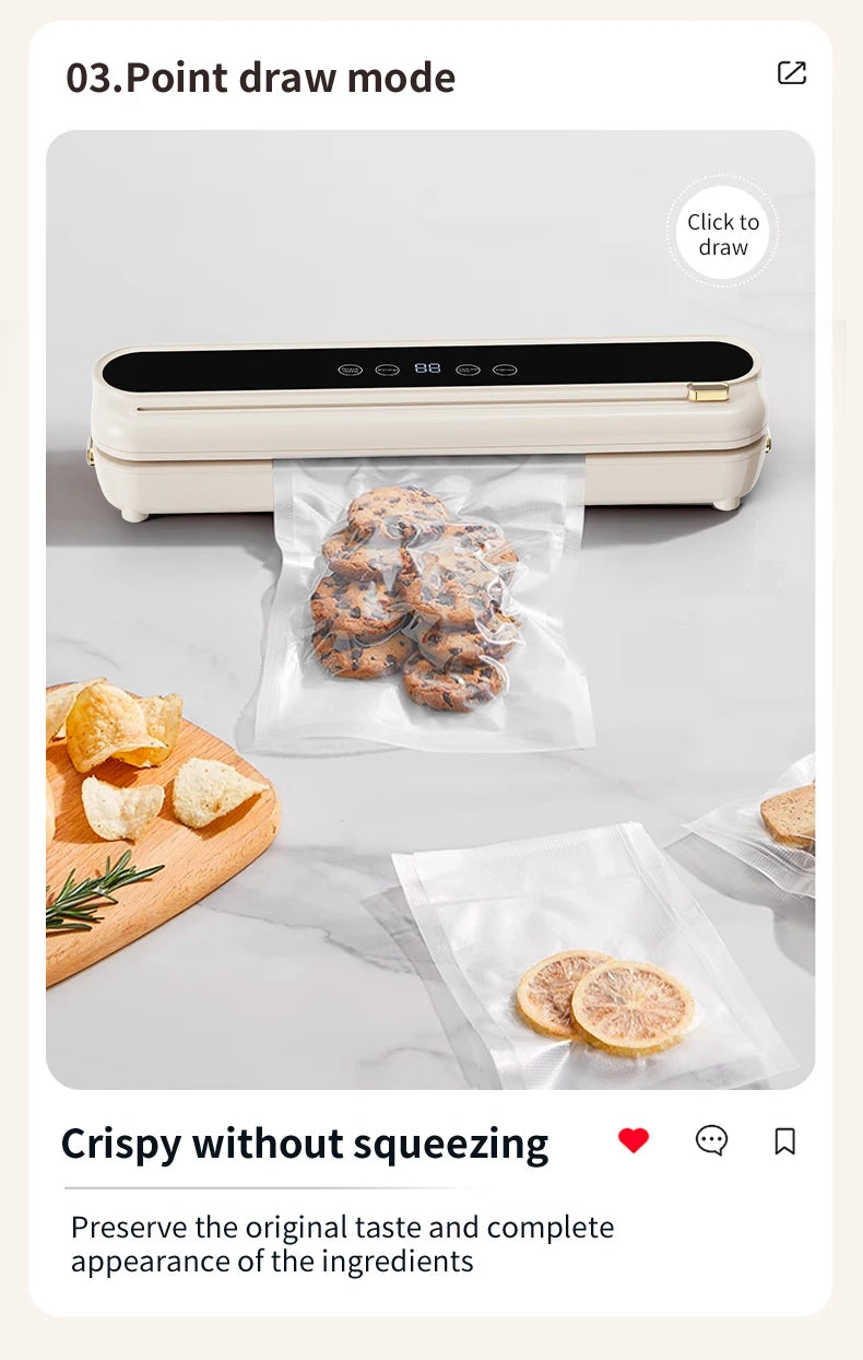 2026 New Electric Vacuum Sealer Built‑in Cutter Dry Wet Mode Automatic Food Sealer Kitchen Food Preservation Packaging Machine