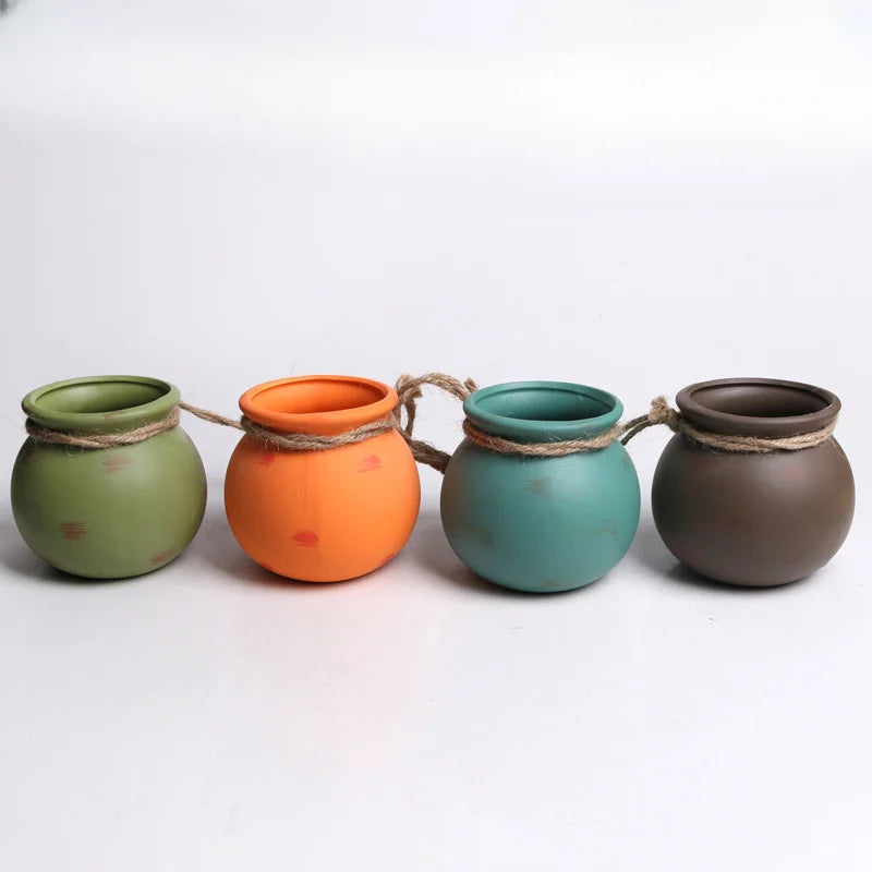 4PCS Outdoor Home Garden Hanging Flowerpot Ceramic Vertical Flowerpot Plant Succulent Flowerpot Vase Wall Railing Decoration