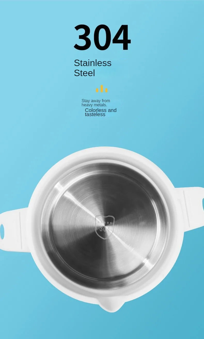 Stainless steel inner bowl of a white electric foldable cooking pot