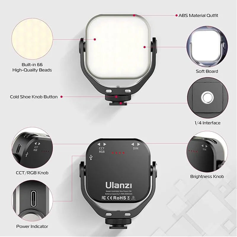 RGB Video Light for Camera & Smartphone - VL66 Portable LED Tidesmit