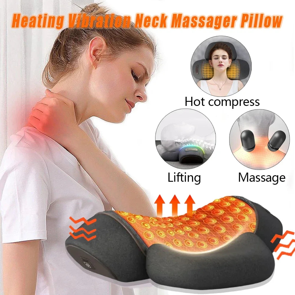 Electric Neck Massage Pillow with Heat Therapy and Vibration - Tidesmit Massage Cushion Tidesmit