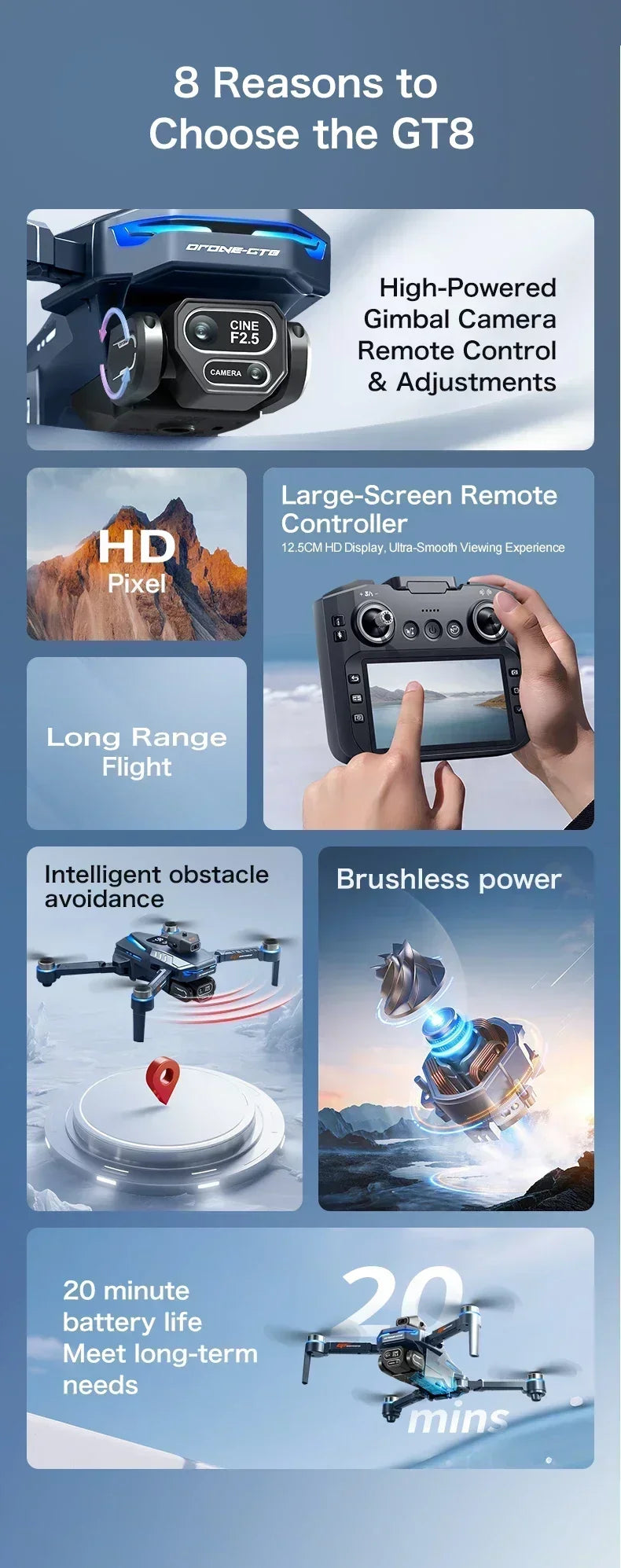 GT8 Dual Lens Camera Drone - 8K GPS Obstacle Avoidance Foldable Drone Tidesmit