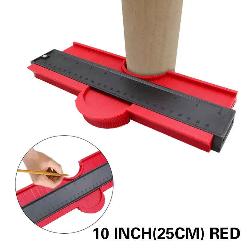 10 inch contour profile gauge ruler with red base and black measuring strip
