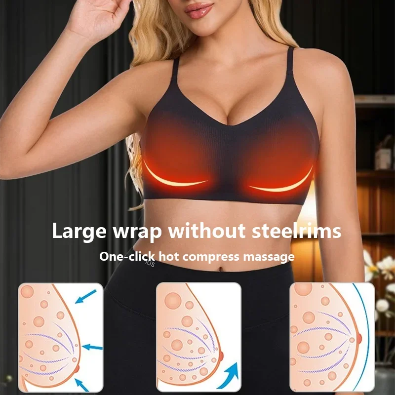 Electric Breast Massager Bra with 6 Vibration Heads - Black Relaxation Treatment Tidesmit