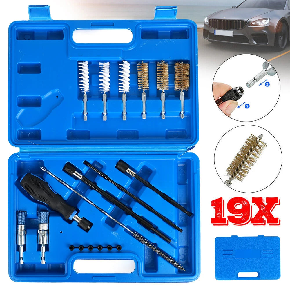 Podofo Universal Diesel Injector Seat Port Cleaning Tool Kit 19Pcs Decarbonising Fuel Nozzle Repair Tool Set