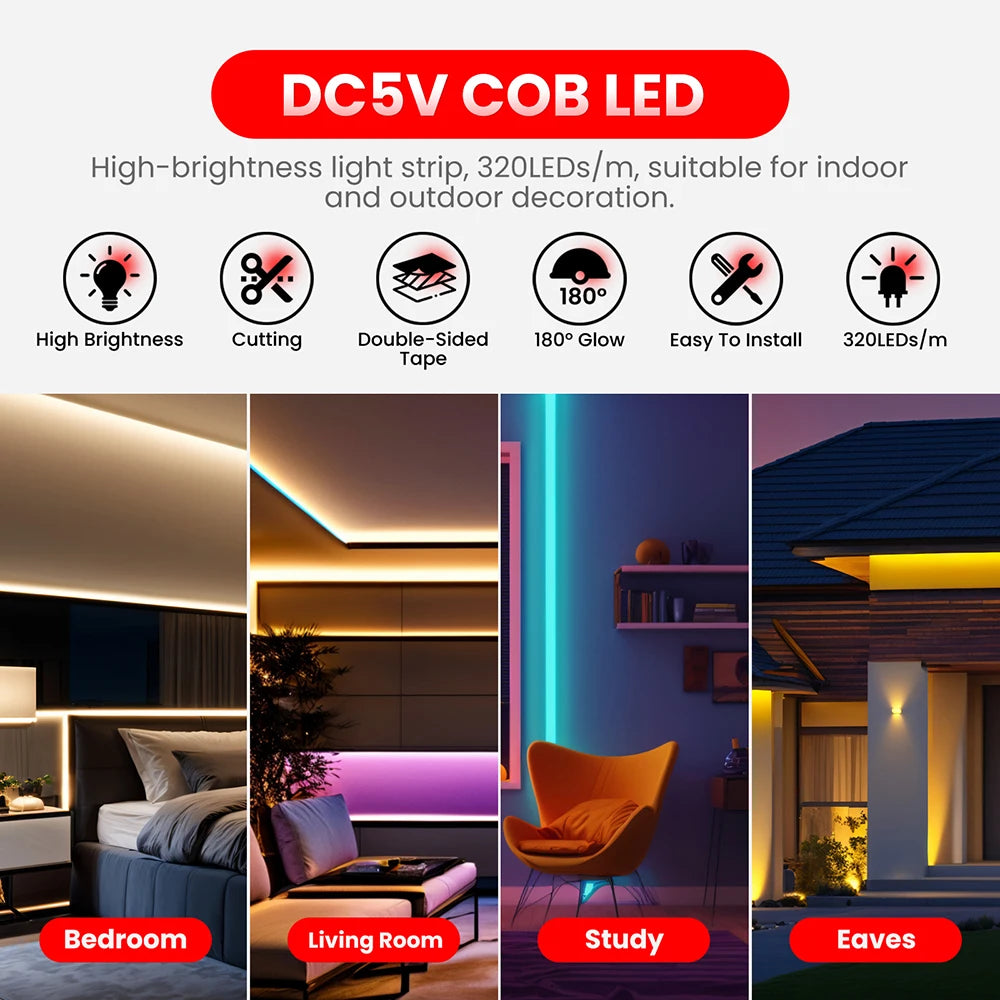 5V Motion Sensor LED COB Light Strip Human Induction USB/Battery Powered Flexible Lamp Under Cabinet Stairs Wardrobe Nightlights