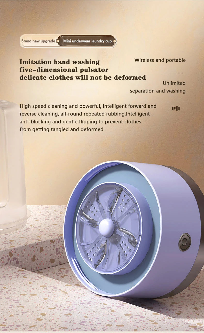 Tidesmit portable wireless washing machine bucket showing 2-speed charging mini laundry cup for underwear and socks
