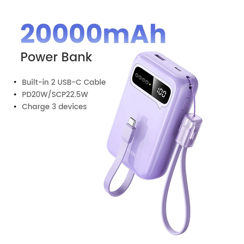 20000mAh Portable Charger - Fast Charging Power Bank for iPhone 16 Purple Tidesmit