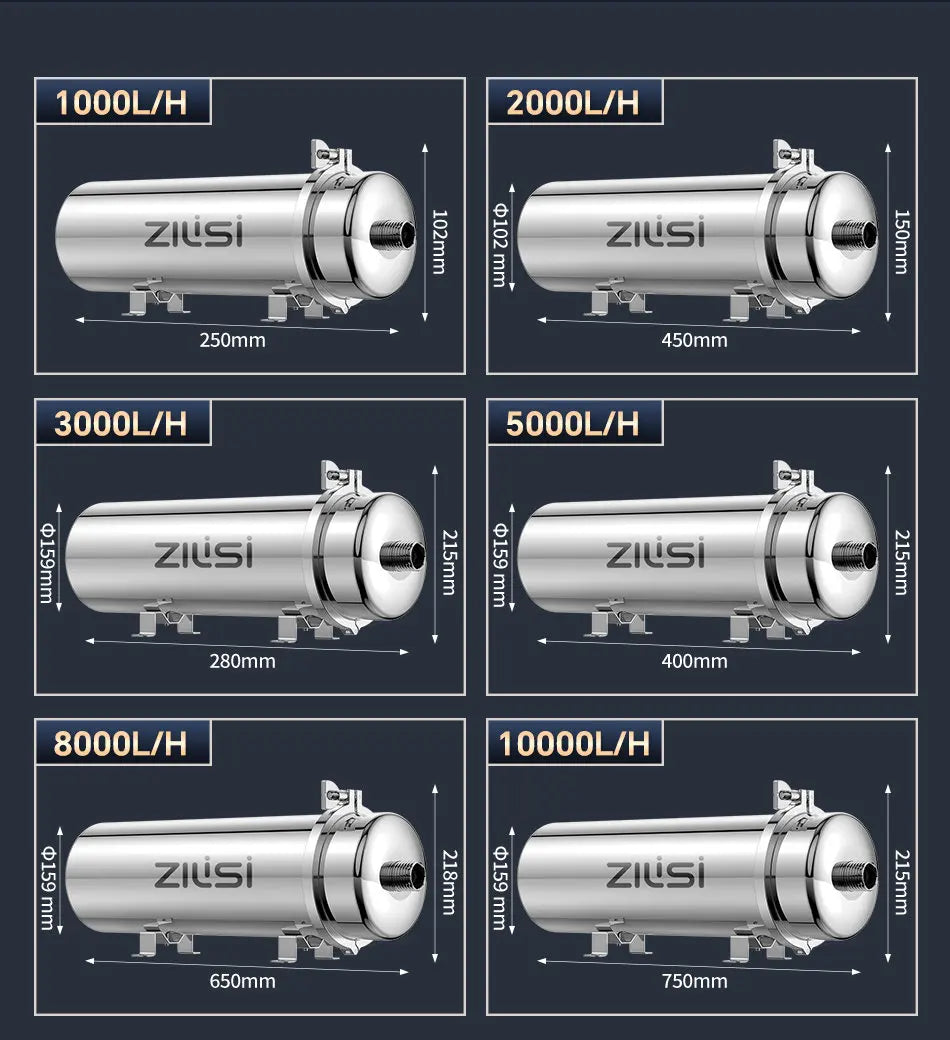 Tidesmit ZILISI stainless steel whole house high flow water purifier system with durable reusable PVDF filter