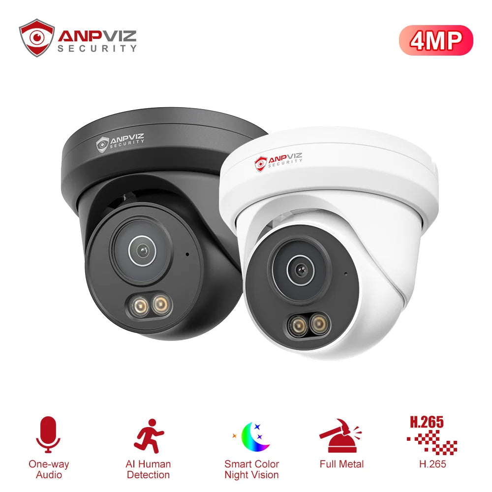 Anpviz 4MP PoE Camera Full Metal Turret Security IP Camera Smart Dual Light Color AI Human Motion Detection Built-in Mic H.265