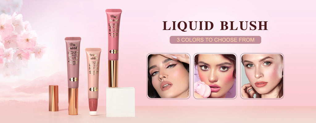 NICEFACE liquid blush and lip tint tubes in velvet nude and pink matte shades for a waterproof, pigmented finish.