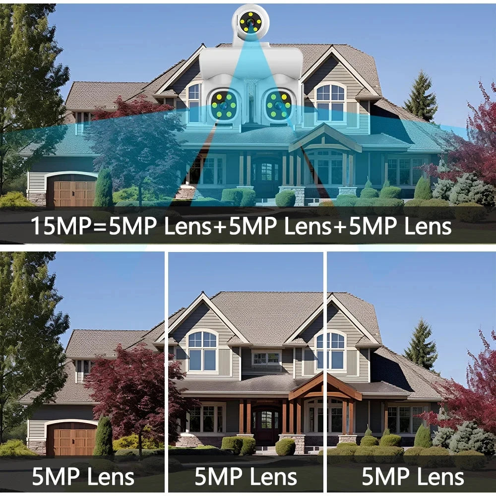 15MP Wireless Three Lens Three Screen Outdoor ICam365 APP PTZ IP Camera Surveillance Camera With Auto Tracking