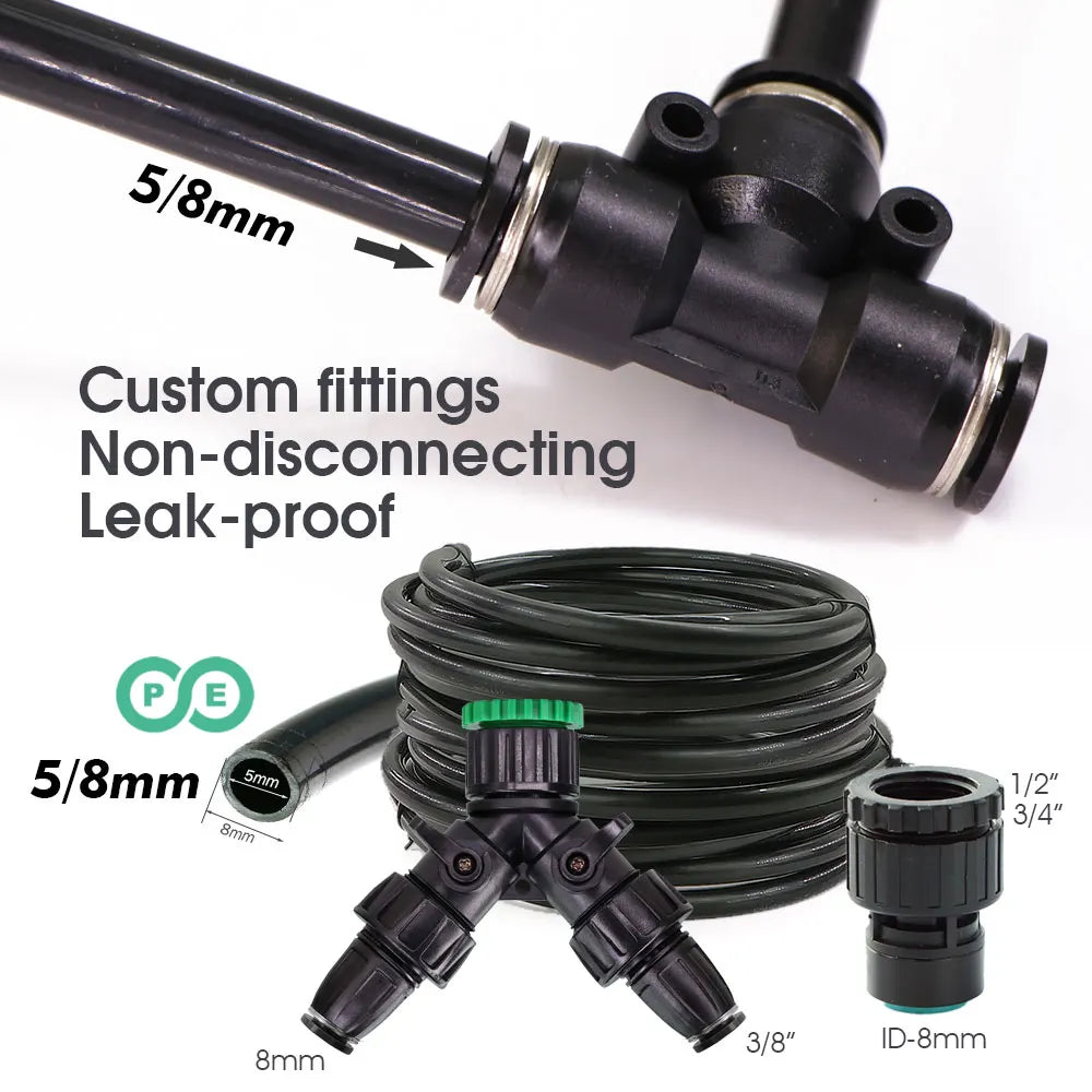 Black 8mm PE hose quick-connect fittings with leak-proof spray system parts