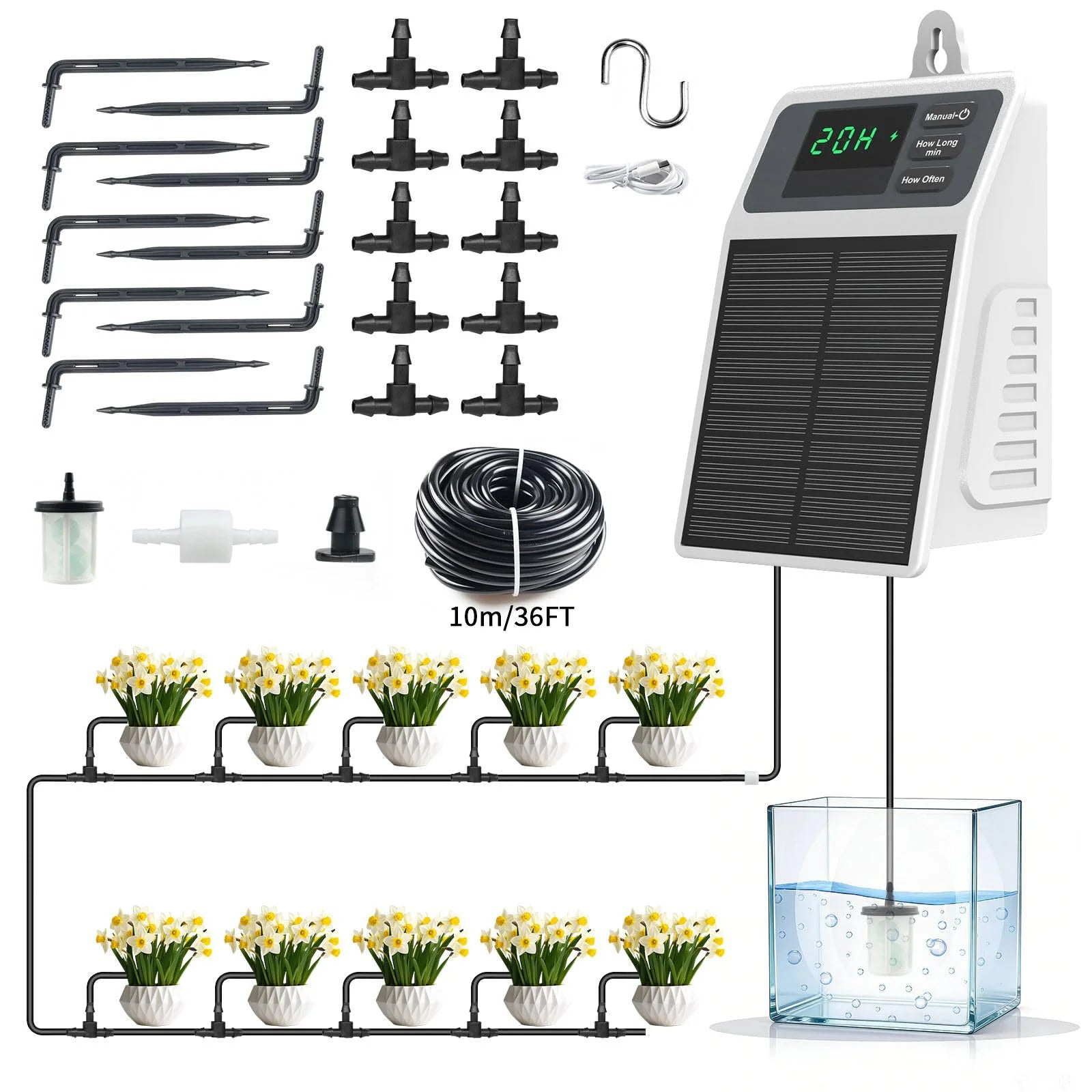 Upgraded Solar Drip Irrigation System Automatic Watering Plants Supplies for Home and Garden Balcony Greenhouse Hanging Plants