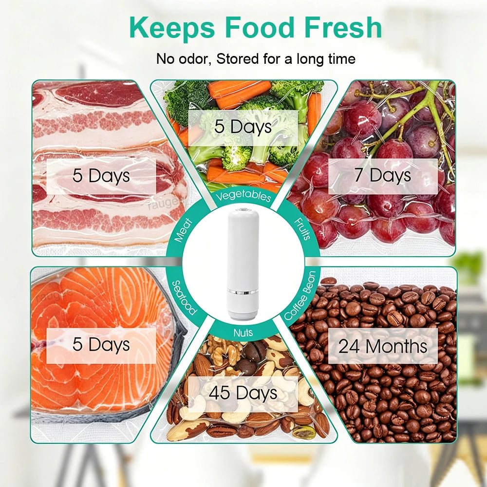 Vacuum Sealer Electric Air Pump Vacuum Packing Machine for Food Rechargeable Automatic Sealing Machine with Vacuum Packaging Bag