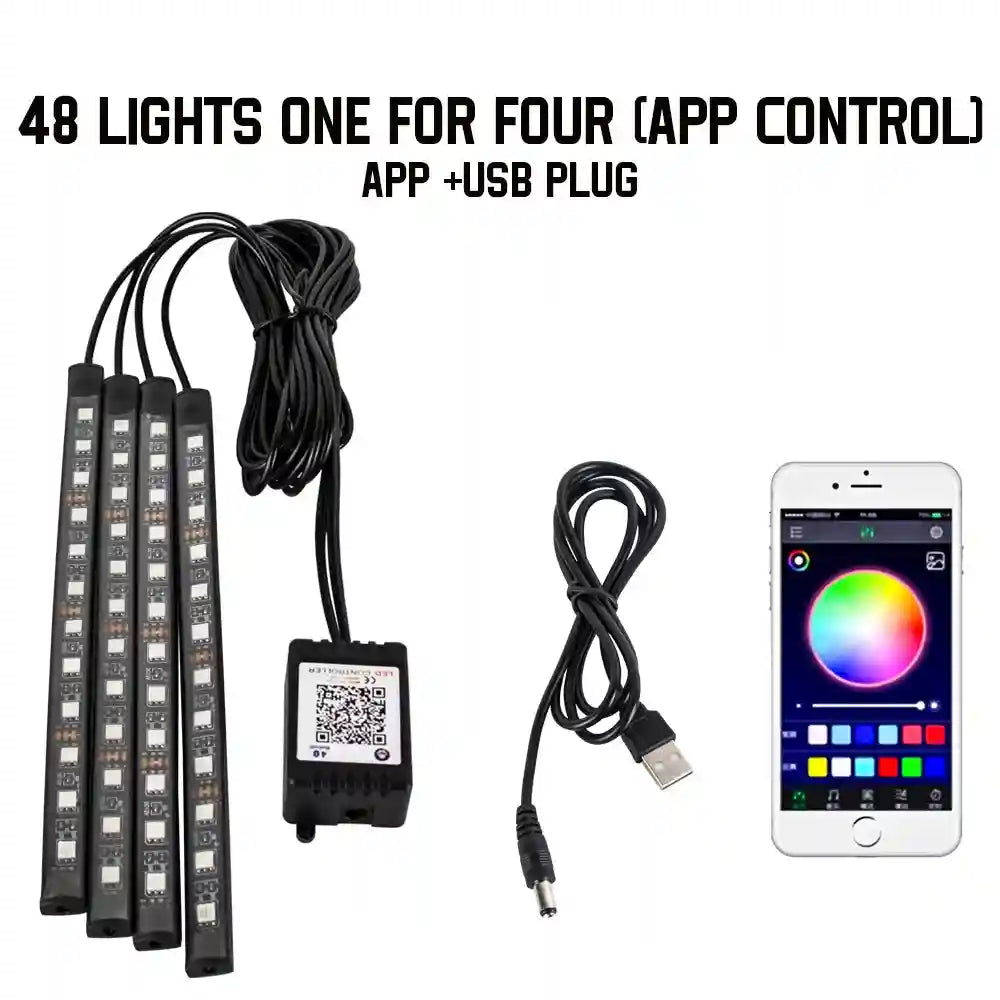 Tidesmit Car Interior LED Ambient Lights - App Controlled RGB USB Lighting 48LED APP USB Tidesmit