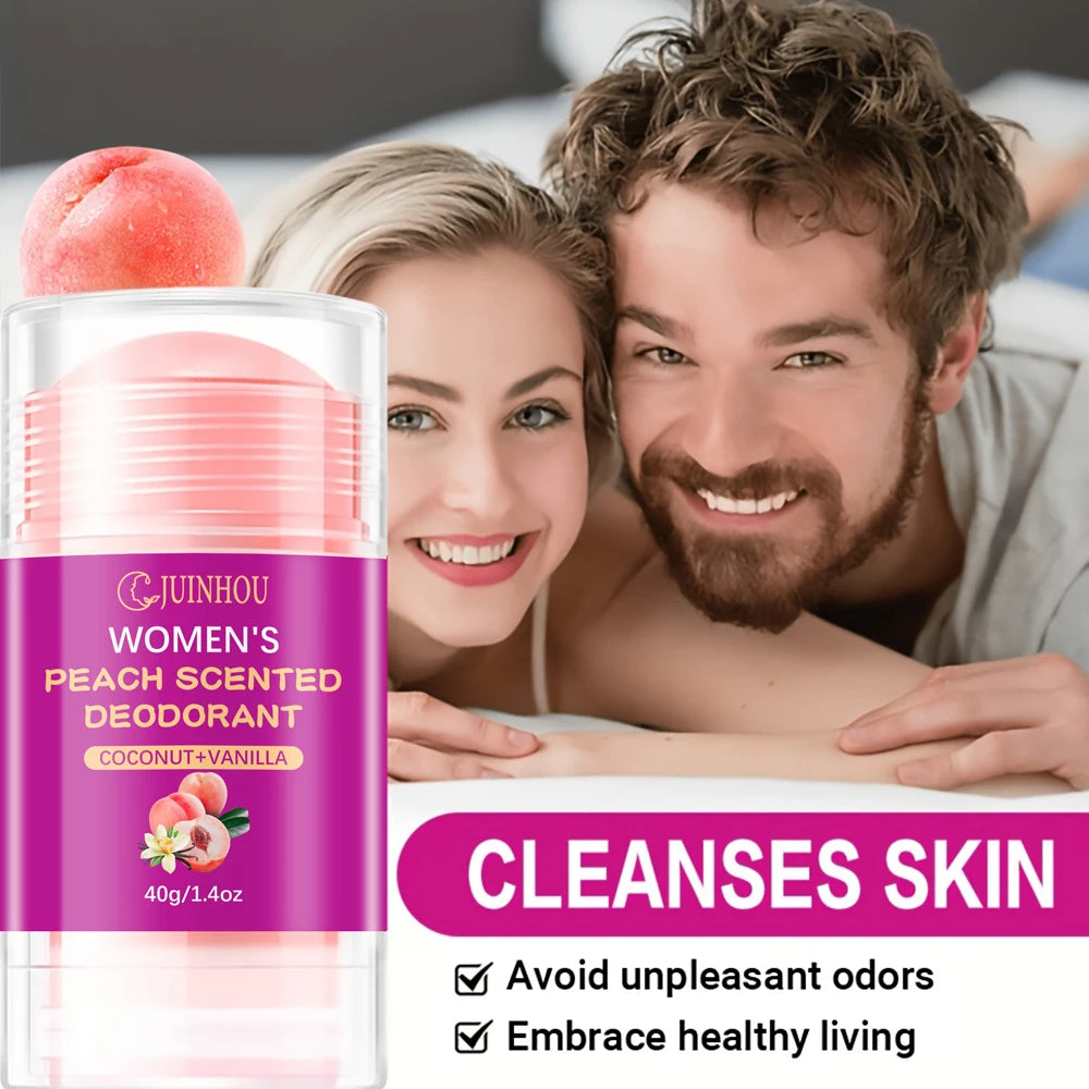 Tidesmit JUINHOU 40g women's peach deodorant stick for moisturizing sweat protection with a light peach scent.
